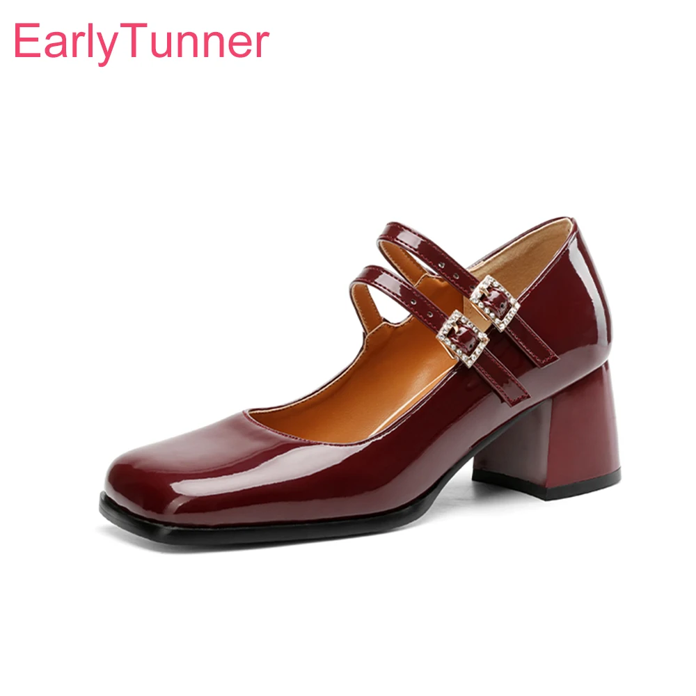 

New Comfortable Black Wine Red Women Nude Pumps Square Toe High Heels Lady Casual Shoes Plus Small Big Size 10 32 43 46