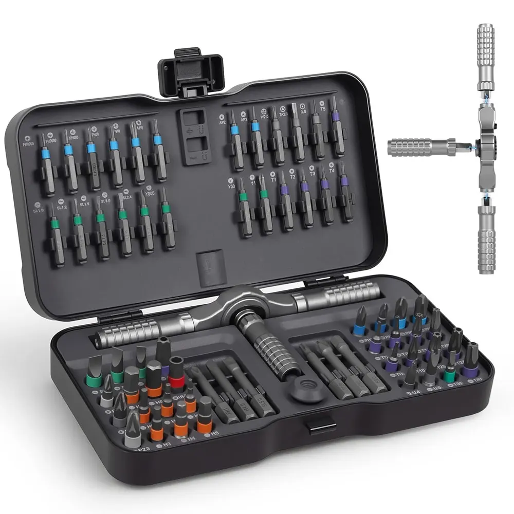 

Ratchet screwdriver, 66-in-1 magnetic screwdriver set, S2 steel bits, suitable for furniture and appliance assembly and repair.