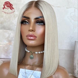 Glueless Wig Human Hair Lace Front Virgin Brazilian Hair Straight Short Bob Omber Ash Blonde Transparent Lace Baby Hairs