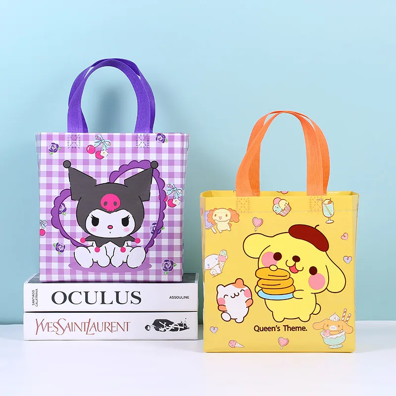 MINISO-Bolso de mano no tejido de gran capacidad, bolsa Kawaii Kuromi Cinnamoroll con figuras de Anime de dibujos animados, almacenamiento de artículos diversos, bolso de compras con melodía