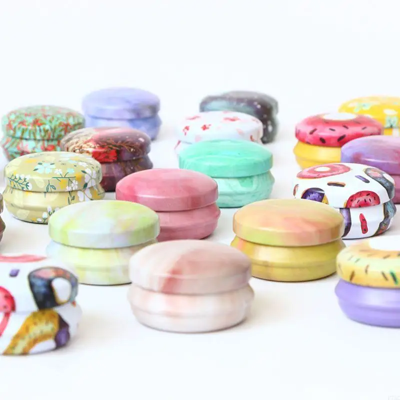U75C Round Tinplate Storage Box Mini Metal Elegant Flower Portable Lipstick Spices