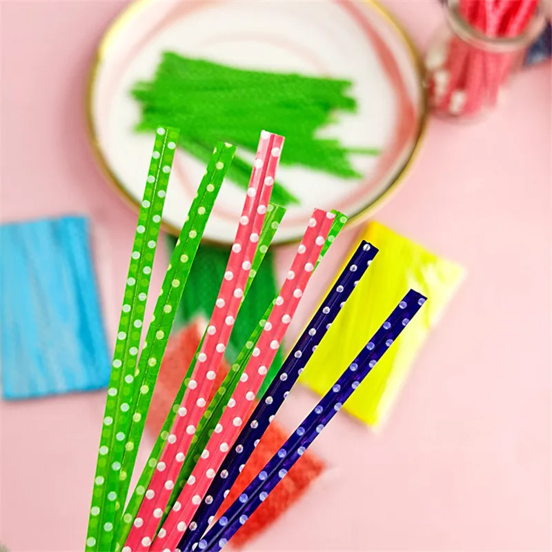 100Pcs 9cm Wire Metallic Twist Ties For Cello Candy Bag Steel Baking Packaging Ligation Lollipop Dessert Sealing  Tie