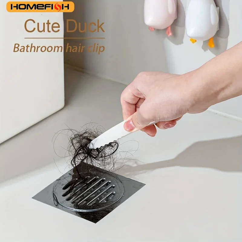 2-in-1 Cute Duck Shaped Double-head Design Cleaning Clip Dust Stain Removal Shovel - Bathroom Cleaner Tool With Drainage Hole