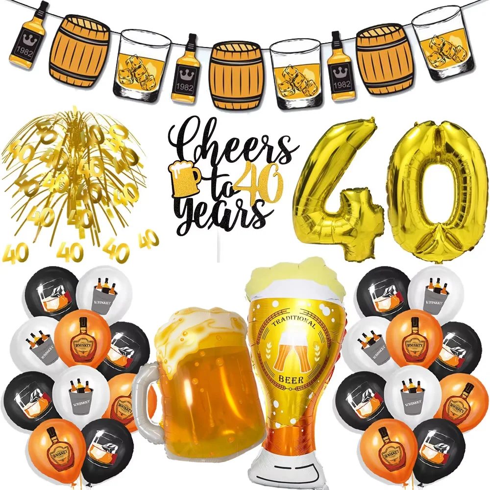Decoraciones para fiesta de Oktoberfest, globo con pancarta de cerveza, adorno para tarta 40, globo con número para cerveza alemana, suministros para fiesta de cumpleaños, favores