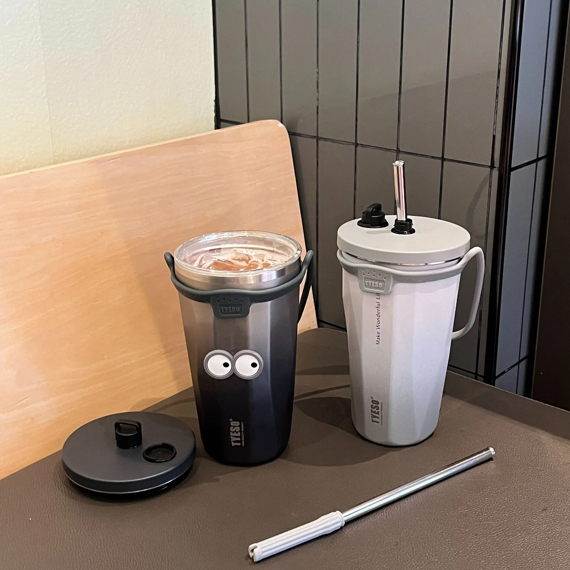 Taishuo new thermal insulation Cup gradient ribbon straw men and women high-looking simple tyeso ice heater cold-keeping coffee 