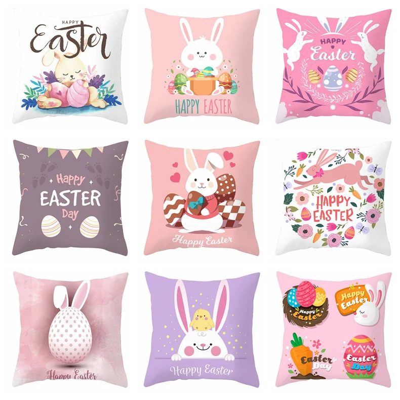 45cm Bunny Easter Pillowcase Happy Easter Decor DIY Easter Wreath Pink Rabbit Easter Decor for Home Eggs Easter Gift