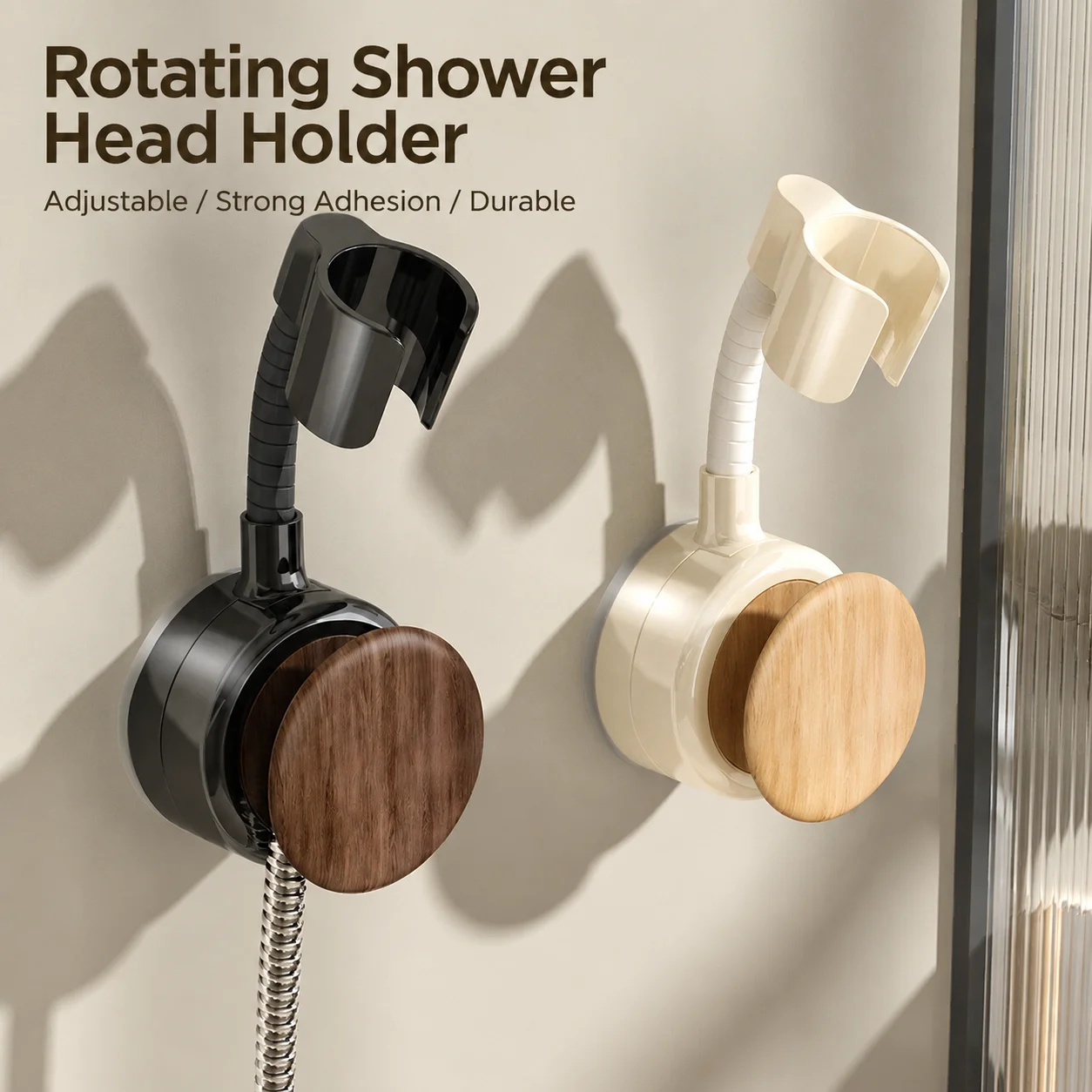 Premium Walnut Wood Finish Handheld Showerhead Holder Adjustable Wall Mount Bathroom Shower Bracket Elegant Wood Grain Base