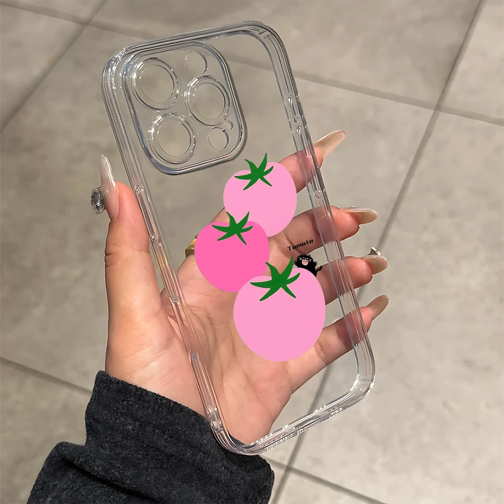 Niedliche rosa Tomaten-Druck-Silikon-Handyhülle für iPhone 17 16 15 14 13 12 11 Pro Xs Max Air Mini 7 8 6 6S Plus SE 2020 2022 Cover