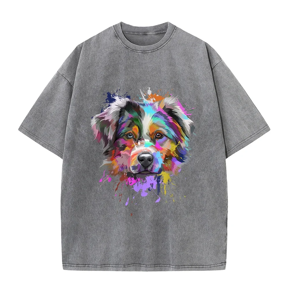 Australian Shepherd Splash Art Aussie Dog Lover T-Shirt Оверсайз Camisetas Mujer Koszulka Męska Autumn For Gift Graphic Tee Pet