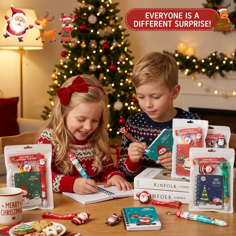 Christmas Stationery Set Notebook Gel Pen Keychain Gift Set Holiday School Office Supplies for Students Christmas Gift