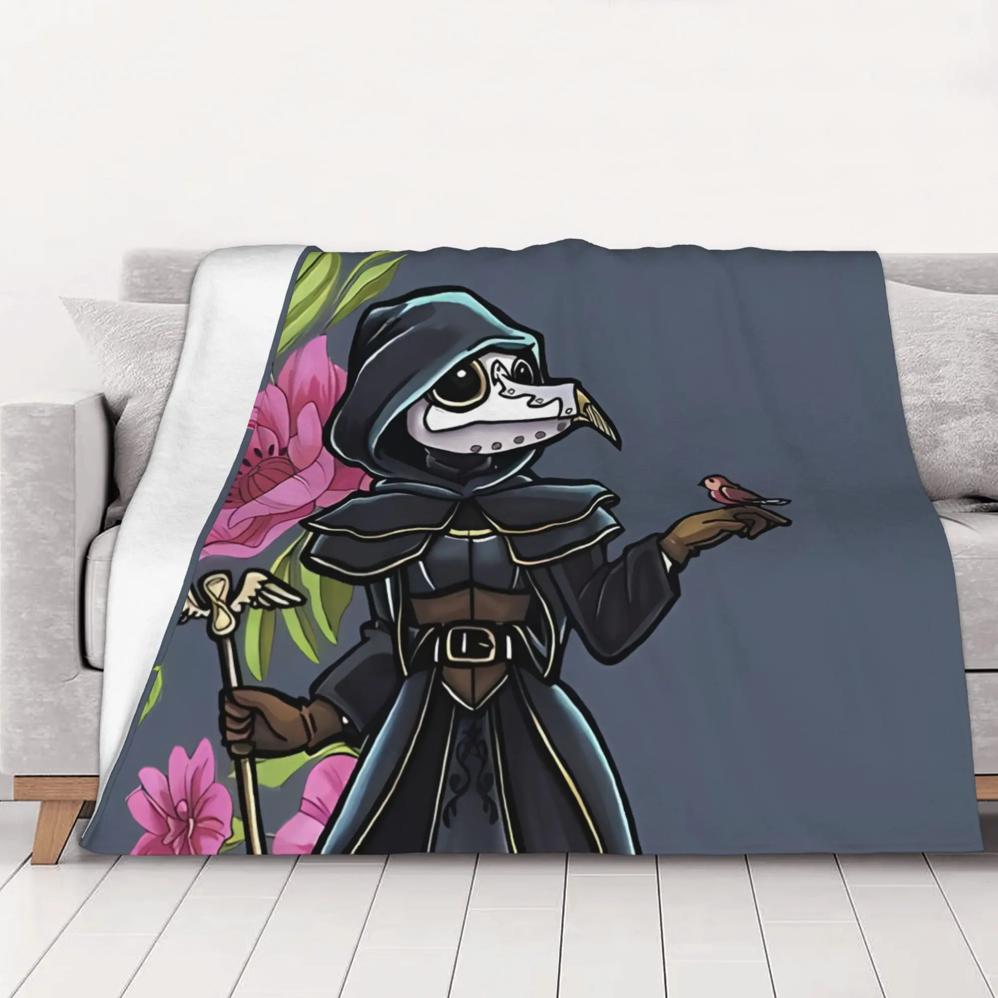 1PC home Cute Room Decor Mabel The Plague Doctor Blanket Throw Blanket Plague Doctor Novelty Warm Blanket All Season