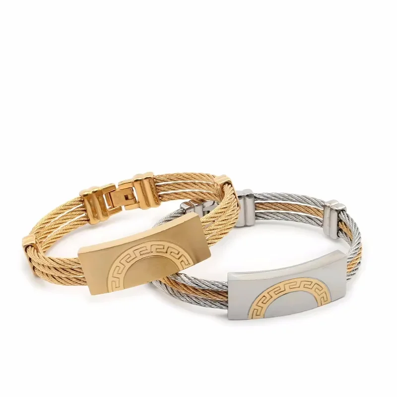 Loe| Mens Stainless Steel Punk Bracelets. Fashion Wire Jewelry.Gold Plated Charms. Hip Hop 2024