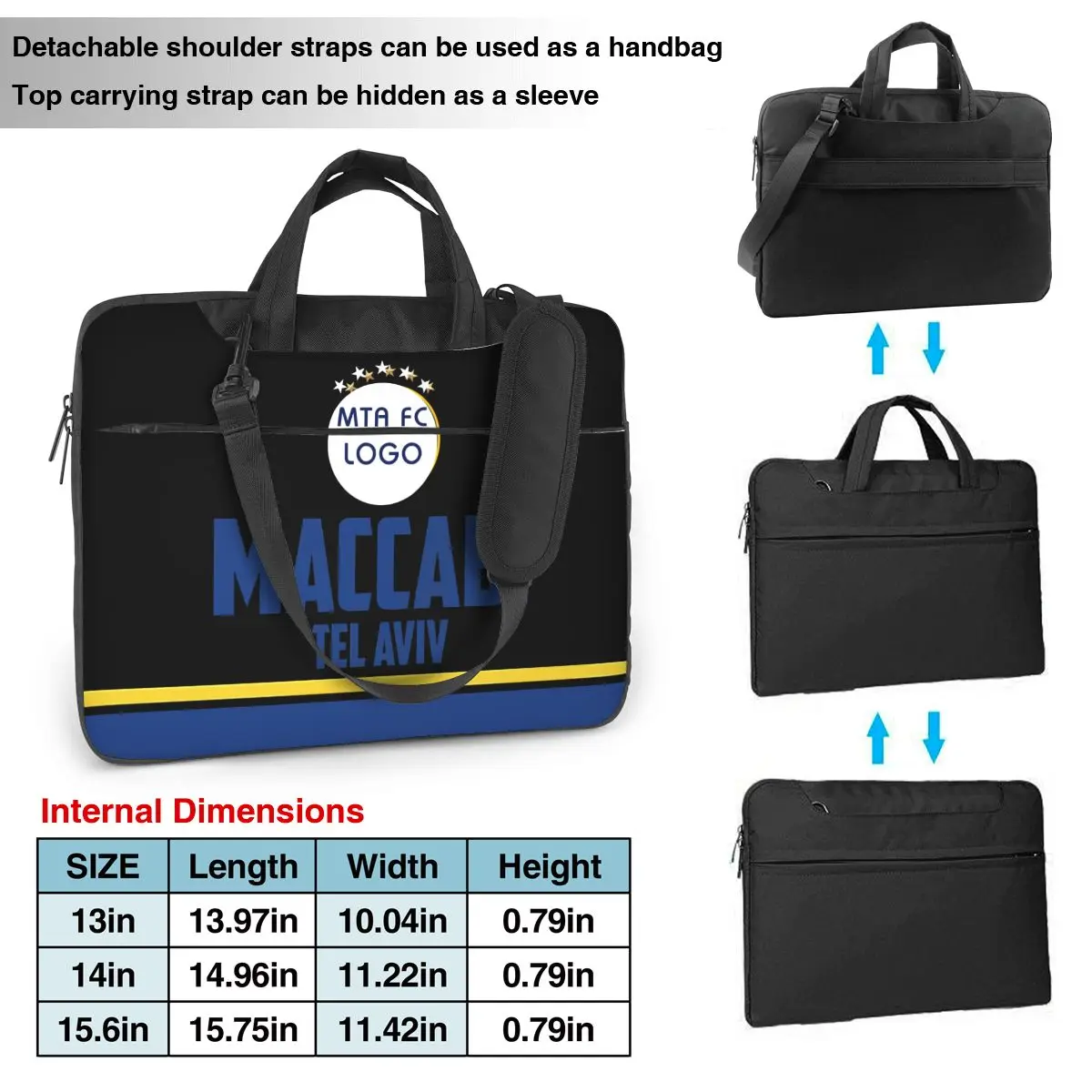 Maccabi Tel Aviv Laptop Shoulder Messenger Bag Case Sleeve Classic Slim Briefcase Messenger  Laptop