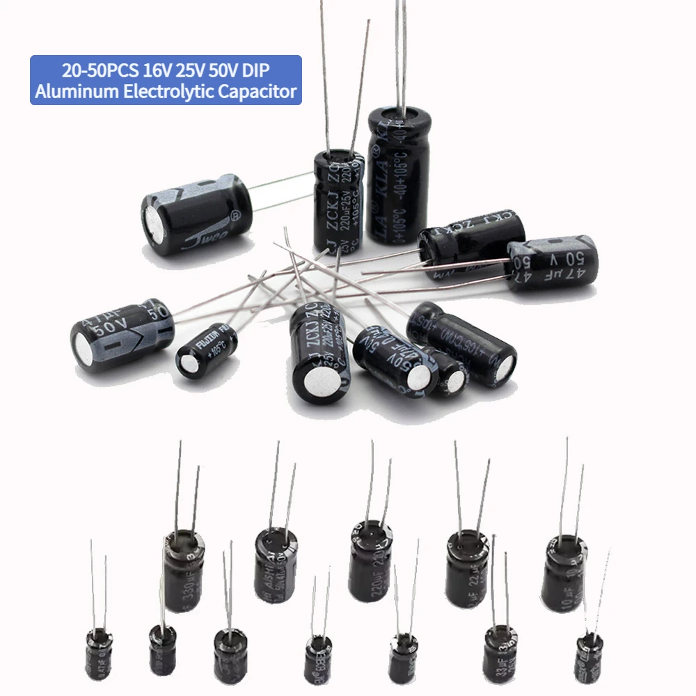 20-50PCS 16V 25V 50V DIP Aluminum Electrolytic Capacitor 0.47UF 2.2UF 22UF 33UF 47UF 220UF 5*7mm 4*7mm