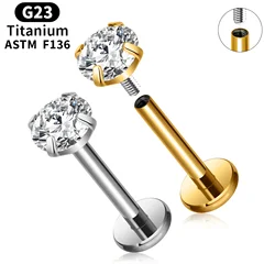 2pcs Titanium 16g Lip Labret Piercing Crystal Ball Monroe Lip Stud Helix Conch Tragus Cartilage Earrings 2/3/4mm CZ Body Jewelry