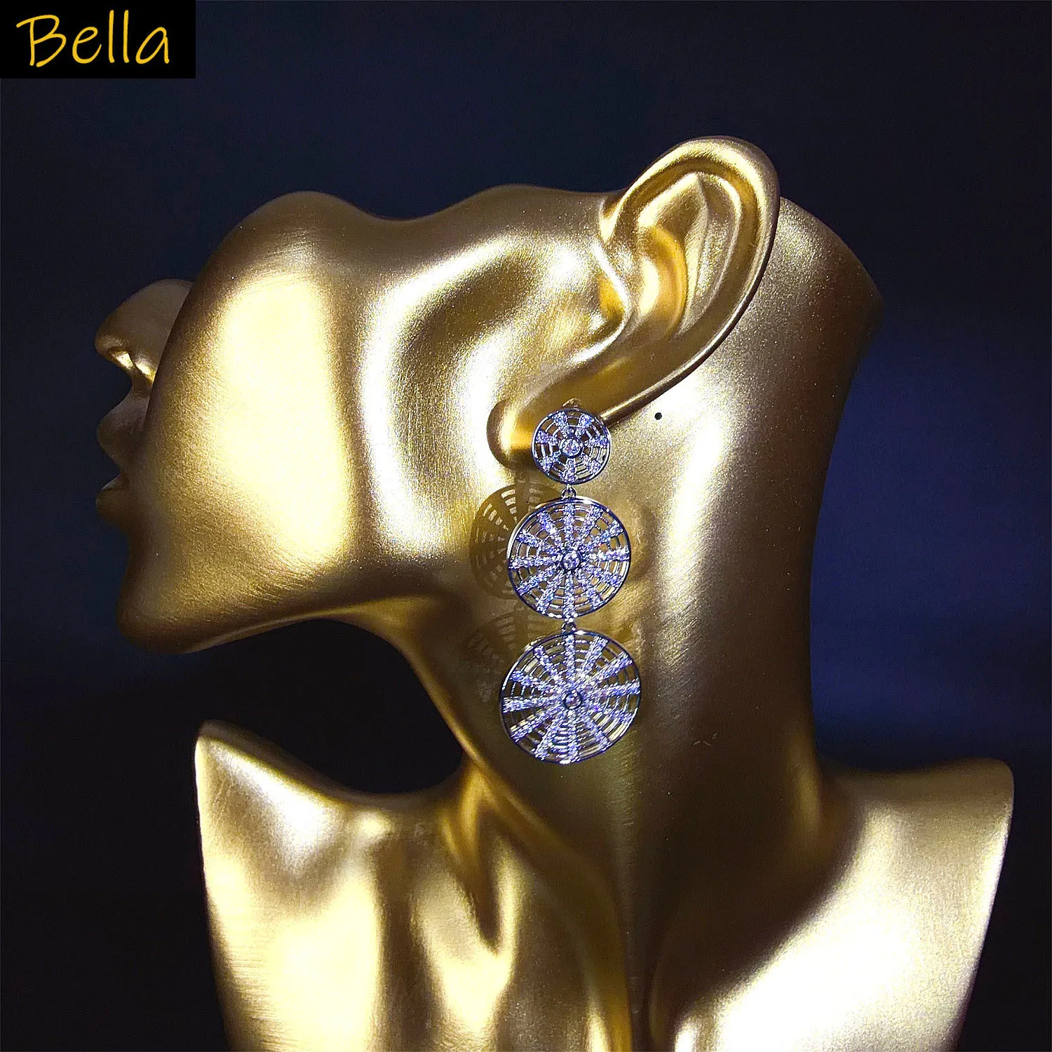 

cubic zirconia earrings for women jewelry shiny silver color hollowed round dangling earrings gala event party jewelry