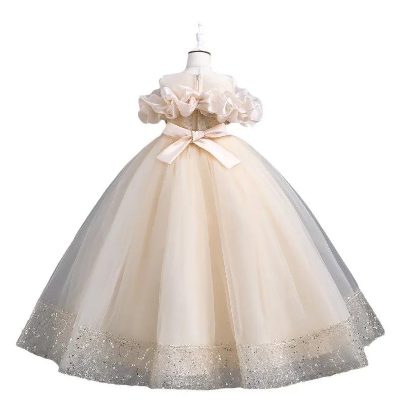 Vestido formal para niñas, ropa para niños, falda mullida de malla mediana y grande, vestidos de princesa elegantes, vestido de baile, vestidos de flores para niñas