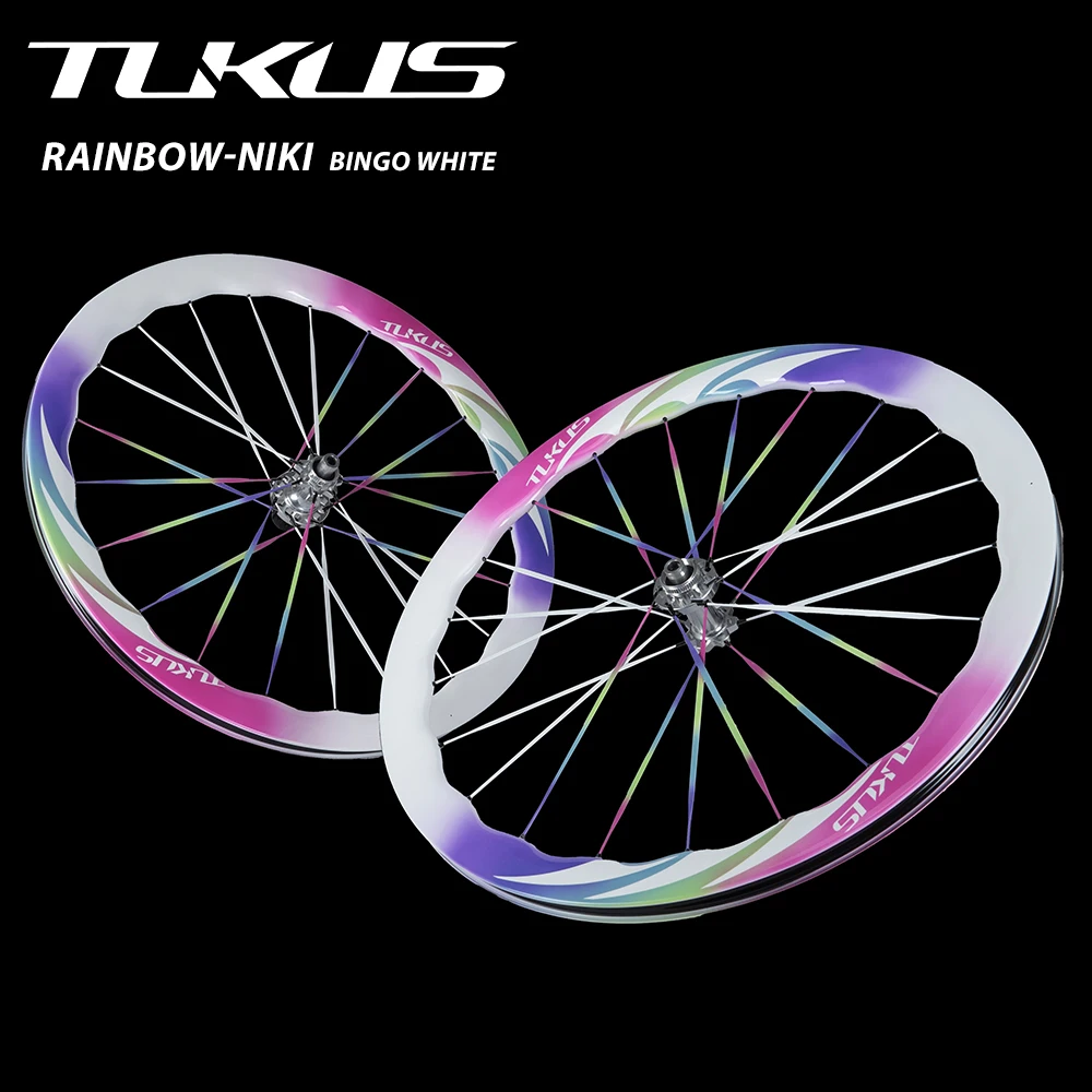 TUKUS Rainbow NIKI Carbon Wheelset Vibrant Colors Carbon Spoke Rainbow Colored Wheelset Disc Brake Road Bike Wheelset Ratchet36T