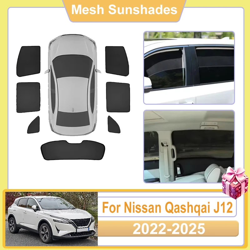 

For Nissan Qashqai J12 Accessories 2022-2025 Car Window SunShade Mesh Covers Anti UV Visors Heat Parasol light Shield Sun Baffle