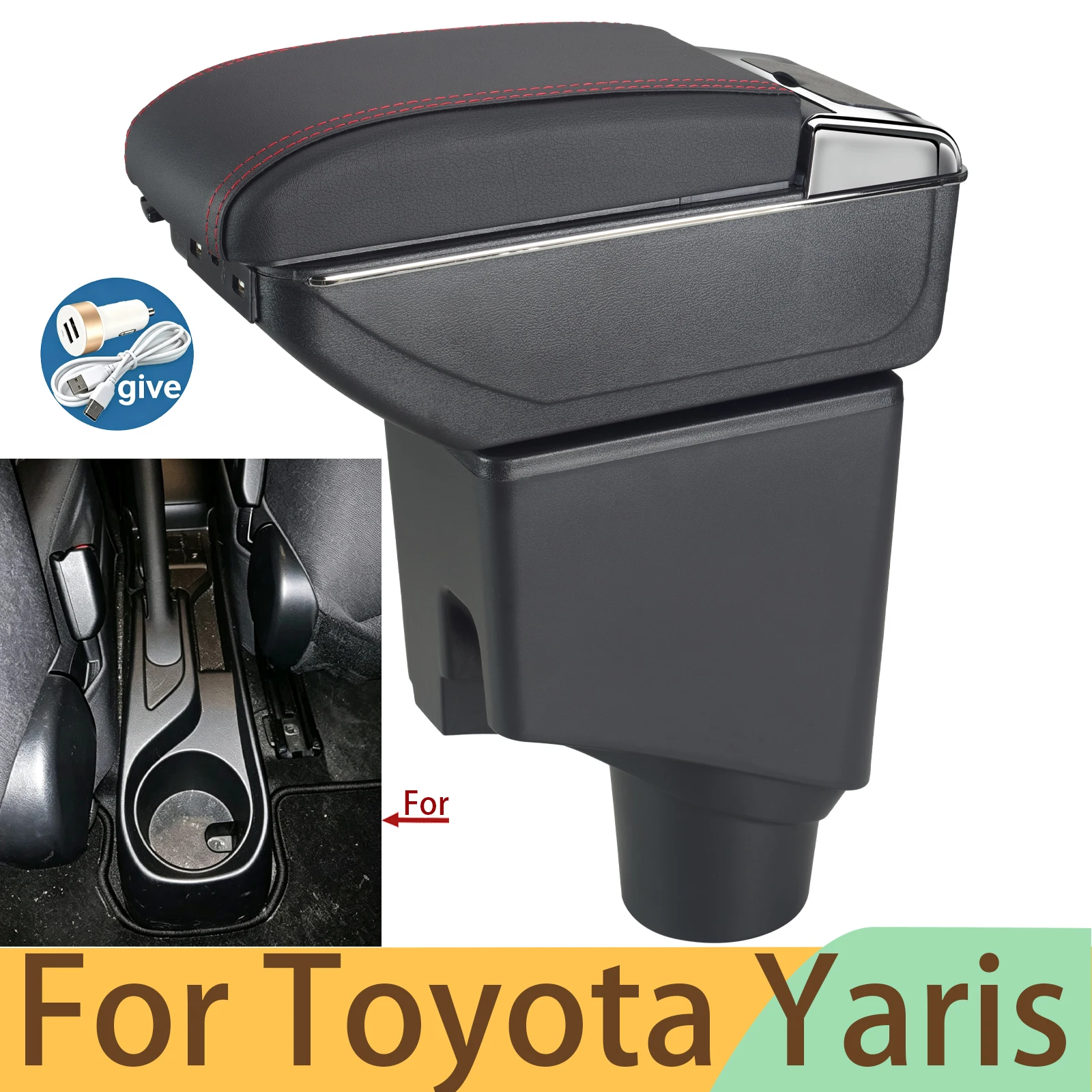For Toyota Yaris Armrest Box for Toyota Yaris Hybrid Car Armrest Center Storage Box Interior Details Retrofit Parts 2015-2023