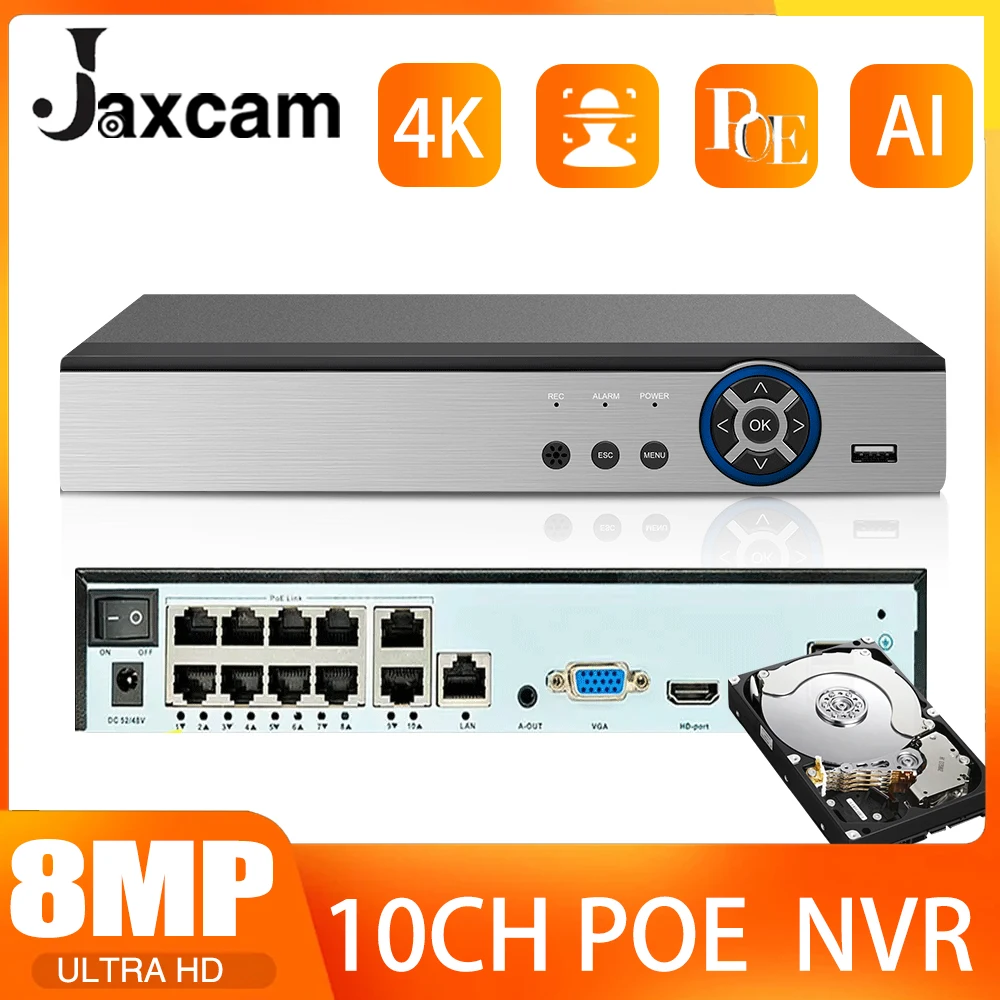 

8MP 4K POE NVR 8CH 10CH Security Video Surveillance Hybrid NVR Recorder With Audio For Analog POE IP Camera CCTV System