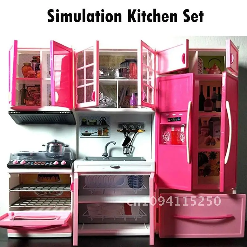 Simulation Kitchen Cabinets Set Sets Pretend Cooking Girls Tableware Children Toys Playset Tools Mini Dollhouse