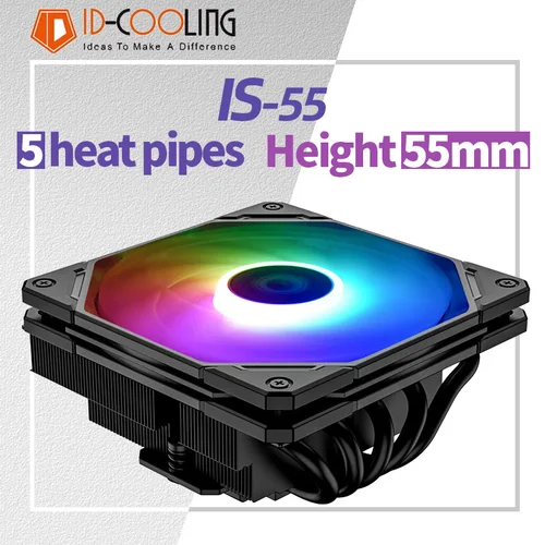 Imagen 1 del producto ID-COOLING IS-55 5 Heatpipe CPU enfriador de presión baja radiador de refrigeración de aire para LGA1200/1700/115X AM4 AM5 Mini plataforma compacta ITX