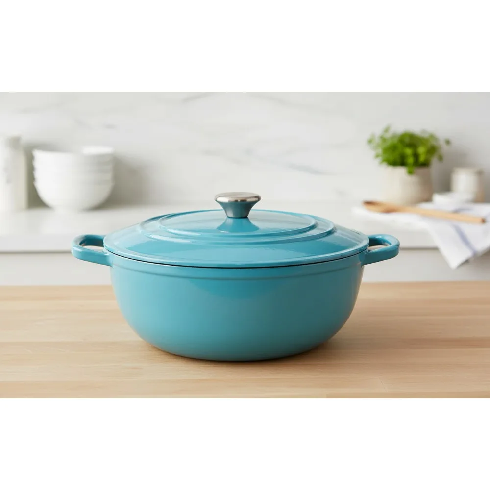 

4.8qt Enamel Cast Iron Dutch Oven Teal - Family Size Cookware for Soups, Stews & Baking