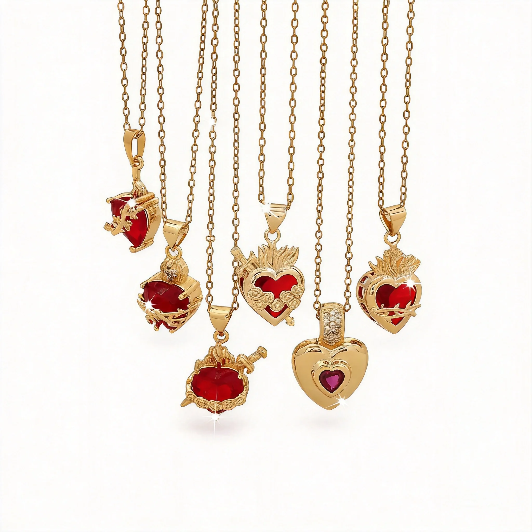 Chinese Style Lucky Blessing Red Heart Pendant Necklace 18k Gold Plated Stainless Steel Choker Attract Wealth Good Fortune Trend