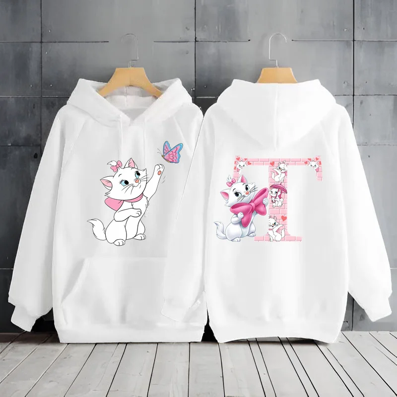 Disney The Aristocats Marie Cat 26 English Alphabet Hoodie Y2k Clothes Women\'s Sweatshirts Hoodie Long sleeve Woman Clothing