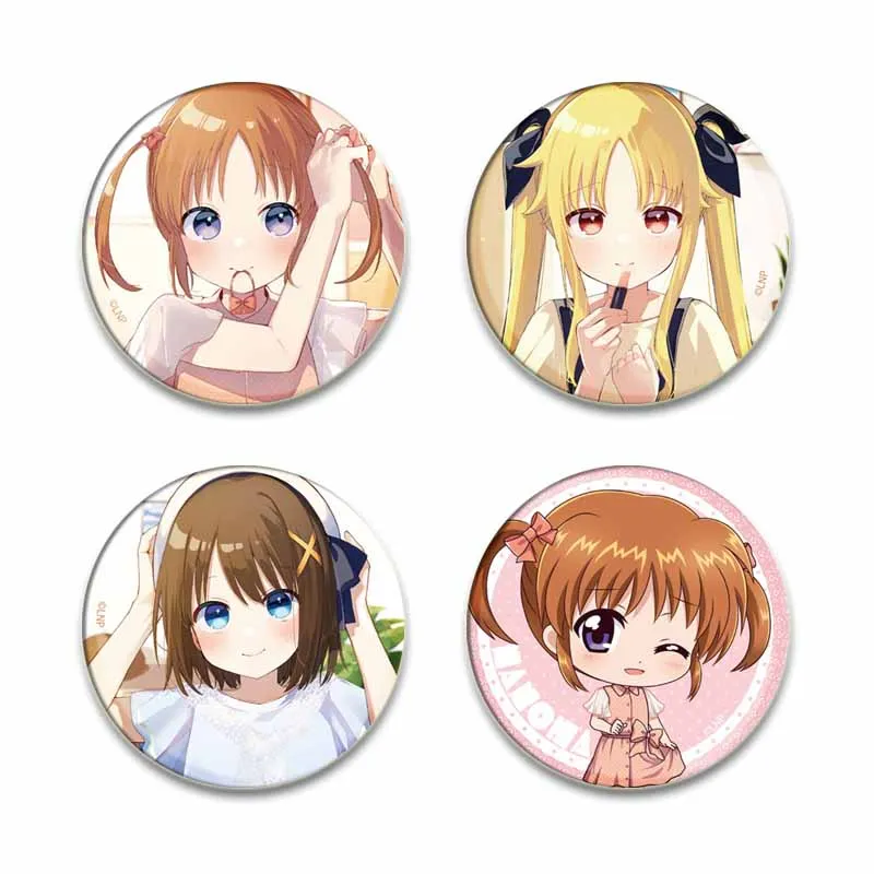 32/44/58mm Tinplate Soft Button Pins Magical Girl Lyrical Nanoha Brooch for Clothes Backpack Accessories Lapel Pin Anime Badge