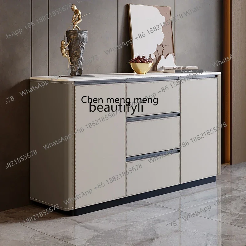 X  Saddle leather dining side cabinet Household wall storage solid wood storage cabinet High TV cabinet