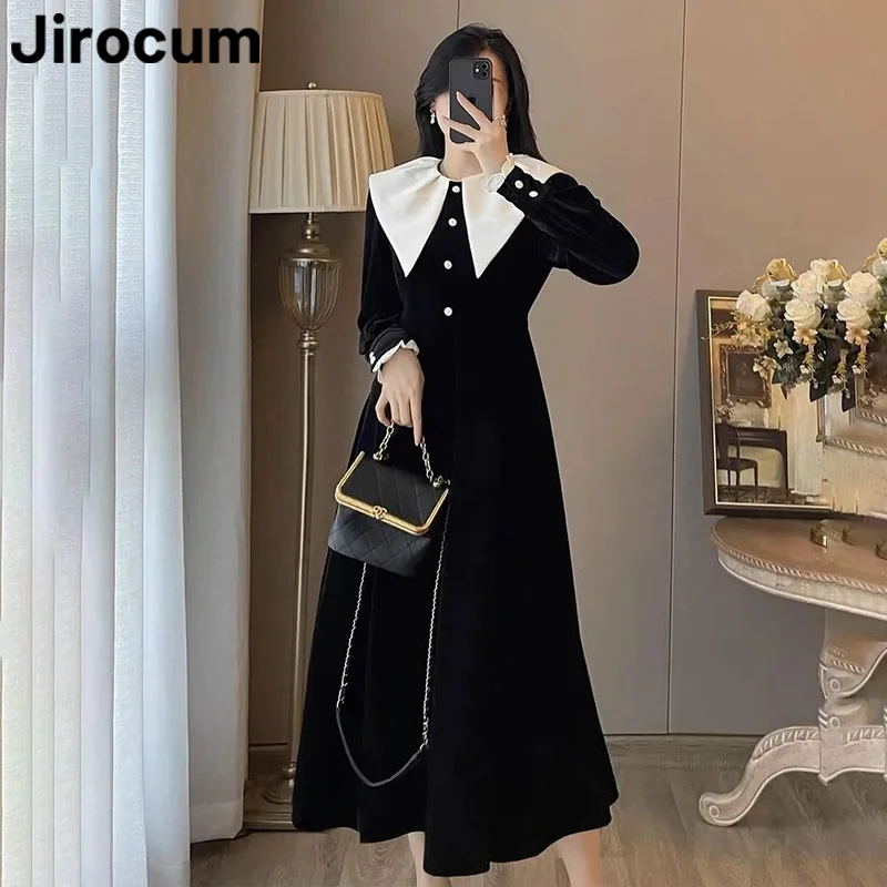 Jirocum-Robe de Rhnoire simple pour femme, col rond, manches longues, robe de soirée boutonnée, longueur rinçage, robes pour occasions spéciales