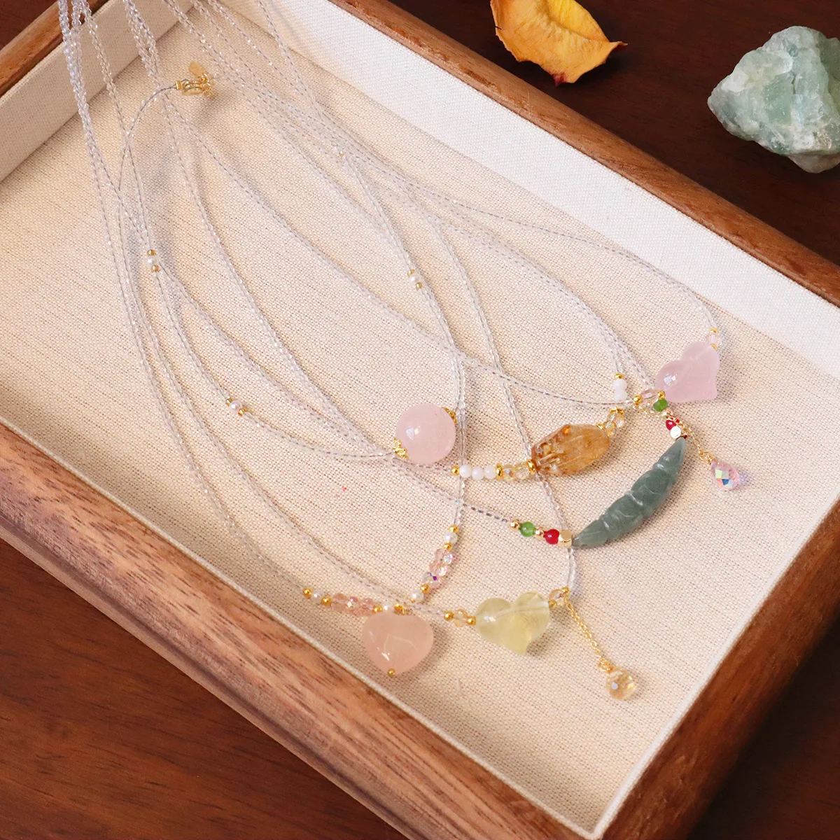 

Ruifan Natural Rose Quartz Lemon Crystal Blue-water Jadeite Pendant Mini White Spinel Beads Beaded Choker Necklace Women YNC203
