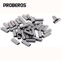 PRO BEROS 50Pcs Double Barrel Fishing Line Tube Connectors Wire Rope Crimp Copper Crimping Loop Sleeve Ferrule 0.8-2.0mm
