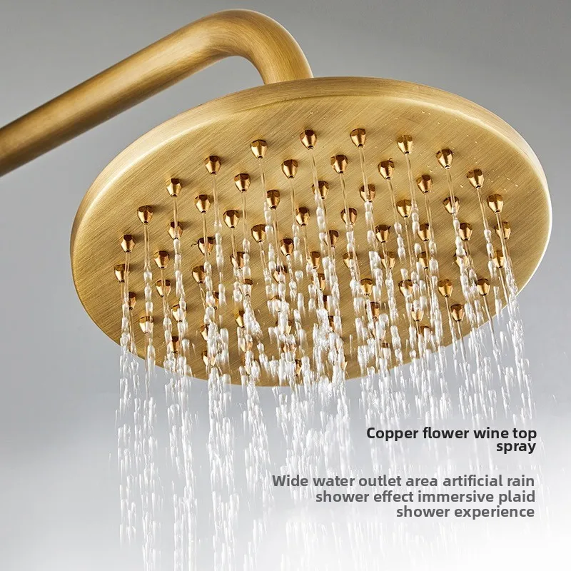

Luxury European All-Copper Antique Bronze Shower Set Household Bathroom Faucet with Lifting Nozzle Light