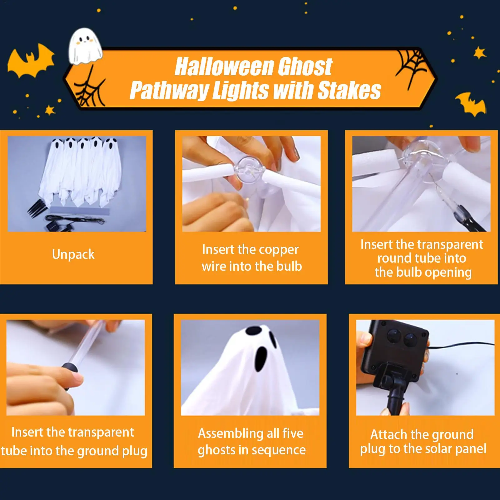 

Солнечные дорожки, уличные солнечные фонари, декор призраков на Хэллоуин, 5 шт., водонепроницаемые светодиодные ночные украшения для сада