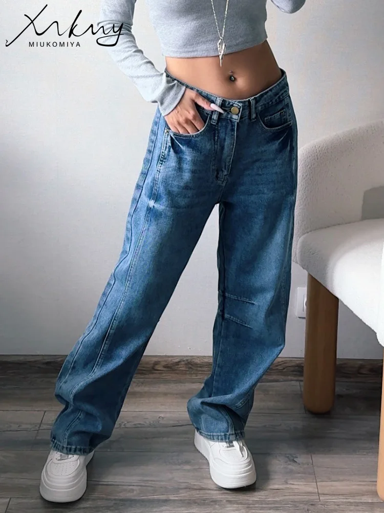 Straight Leg Jeans For Women 2024 Autumn White Wide Leg Denim Pants Ladies Loose Black Women Jeans Low Waist Denim Trousers