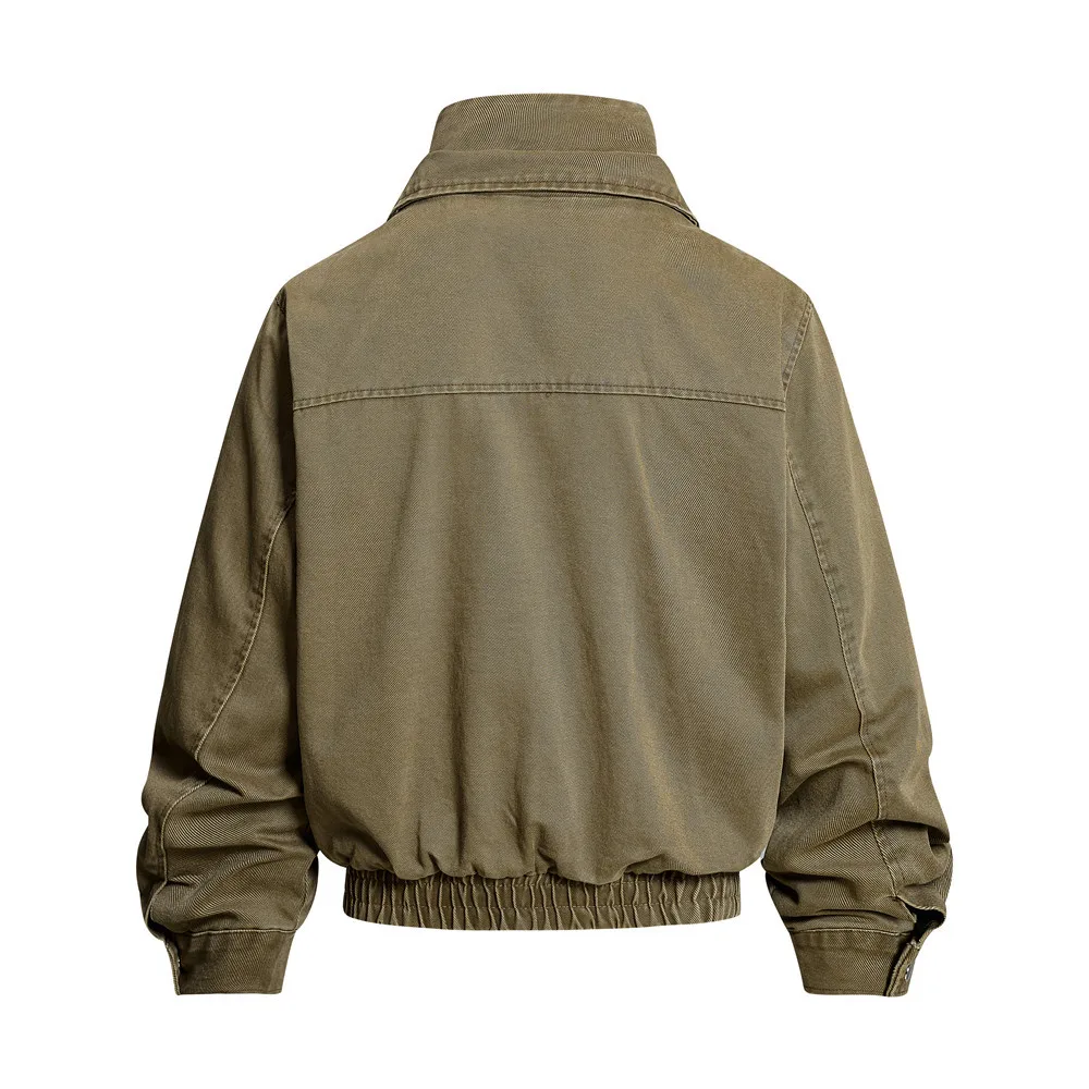 MWJLPWQ Vintage Men's Loose Workwear Jacket Punk Style Casual Double-Layer High Collar Zipper Pockets Tops 2026 Autumn 20238