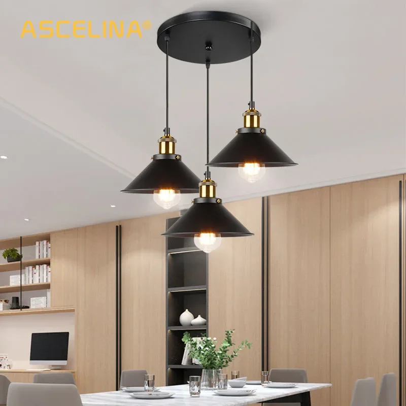 Retro LED Industrial Ceiling Chandeliers Iron Indoor Decor E27 Pendant Light Kitchen Bedroom Restaurant Black Hanging Light