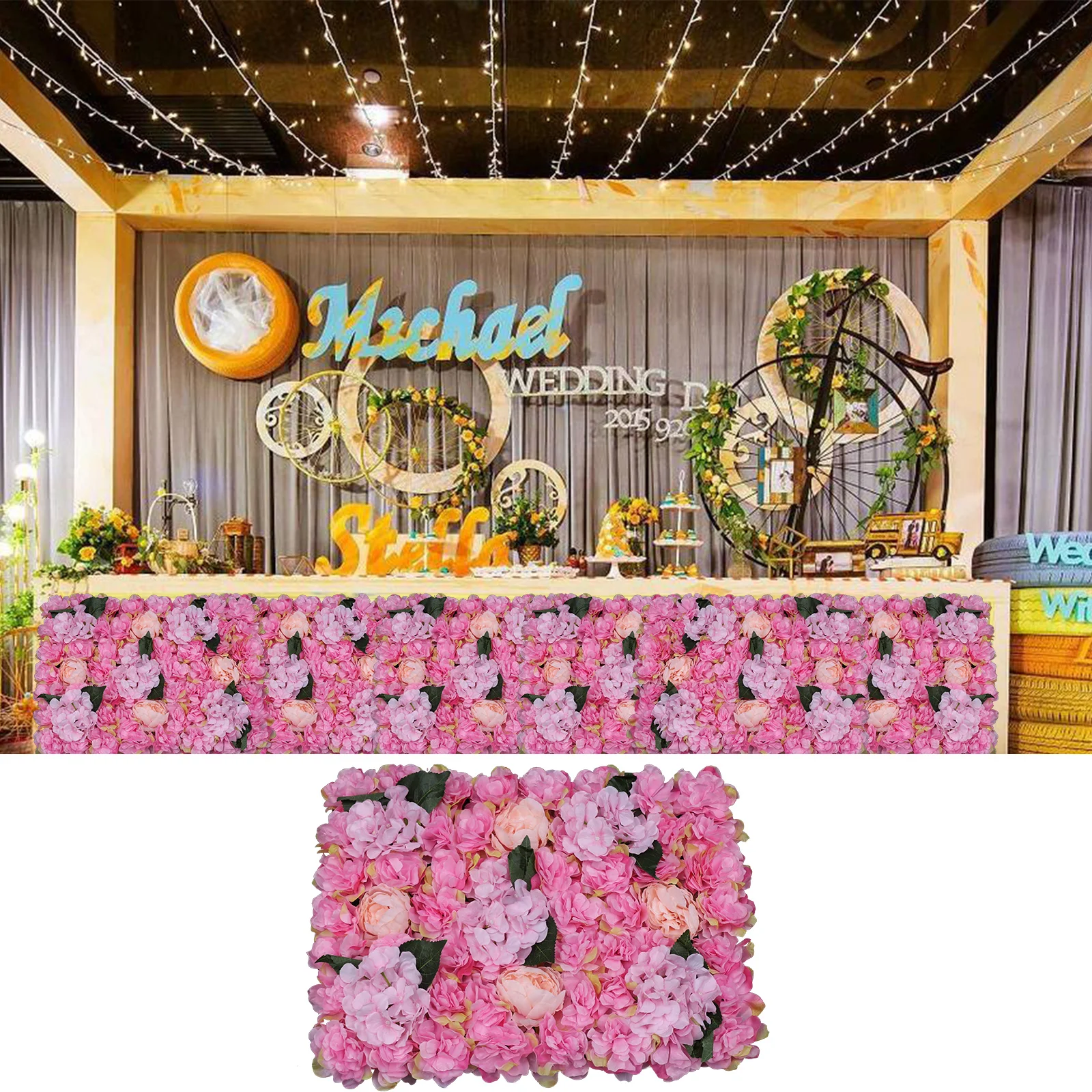 6 * Flower Wall Panel Artificial Flower Fake Rose Panel Floral Wall Backdrop For Room Decor Zoom Meeting Backdrop