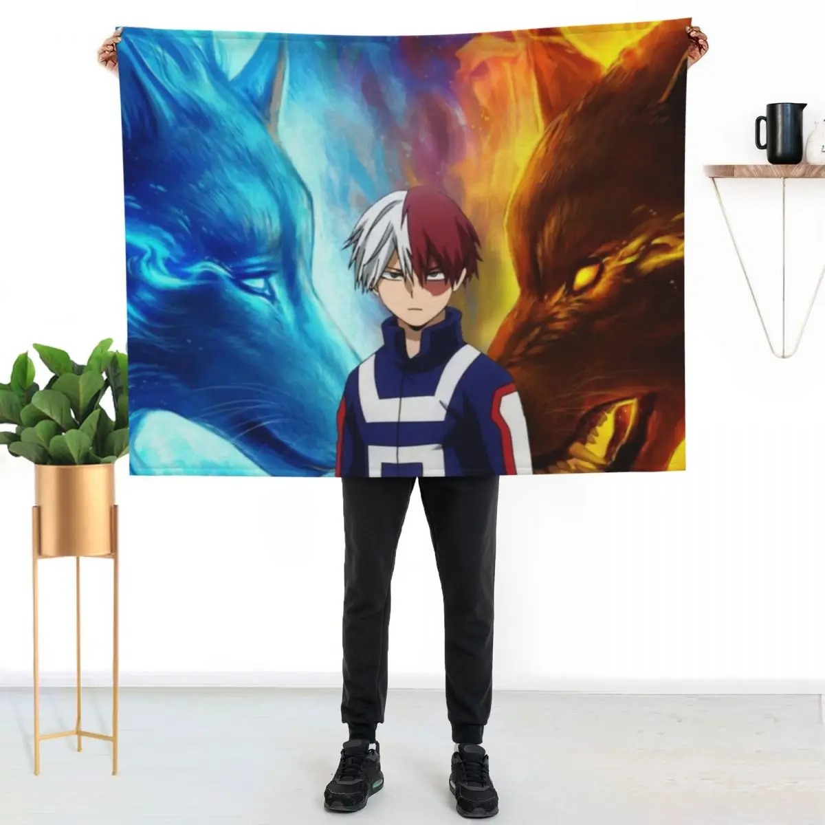 Todoroki Fire and Ice Throw Blanket bed plaid Plush Large Flannels sofa bed Picnic Blankets