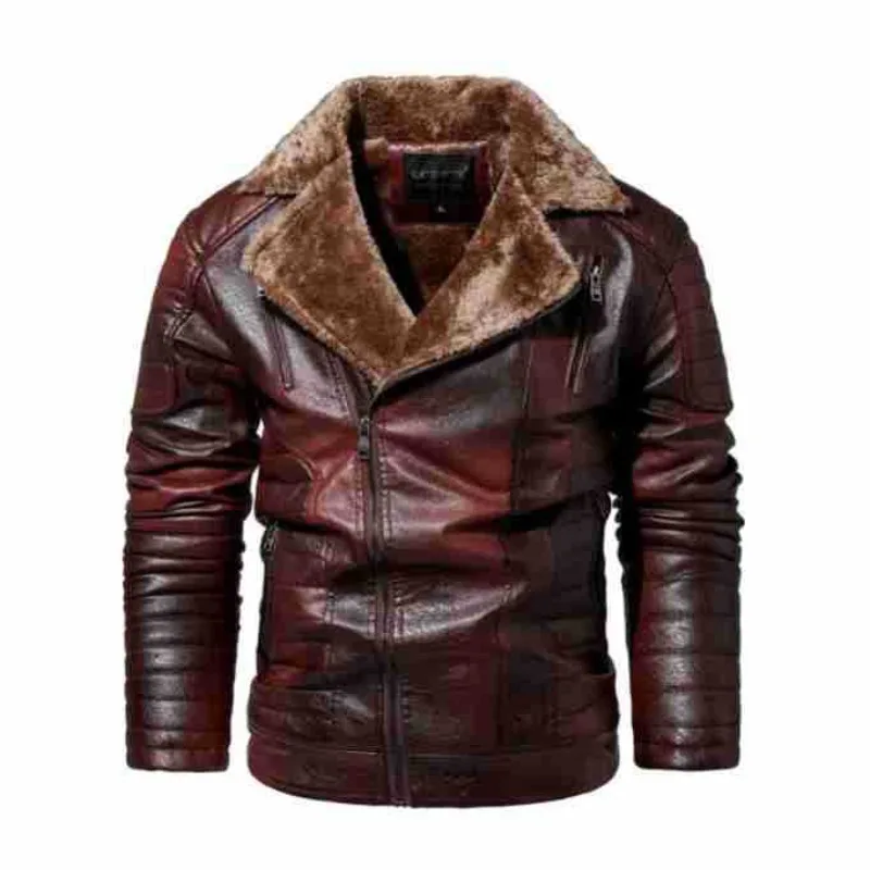 

Men Faux Leather Coat Autumn Slim Lapels Zippers Pockets Designs Fleece Coat Winter Outdoor Casual Motor PU Men's Leather Jacket