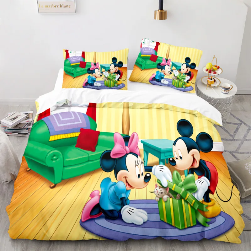 Cartoon Disney Bedding Set Mickey Mouse Minnie Mouse Quilt Duvet Cover Pillowcase Donald Duck Daisy Bed Set Full Queen King Size