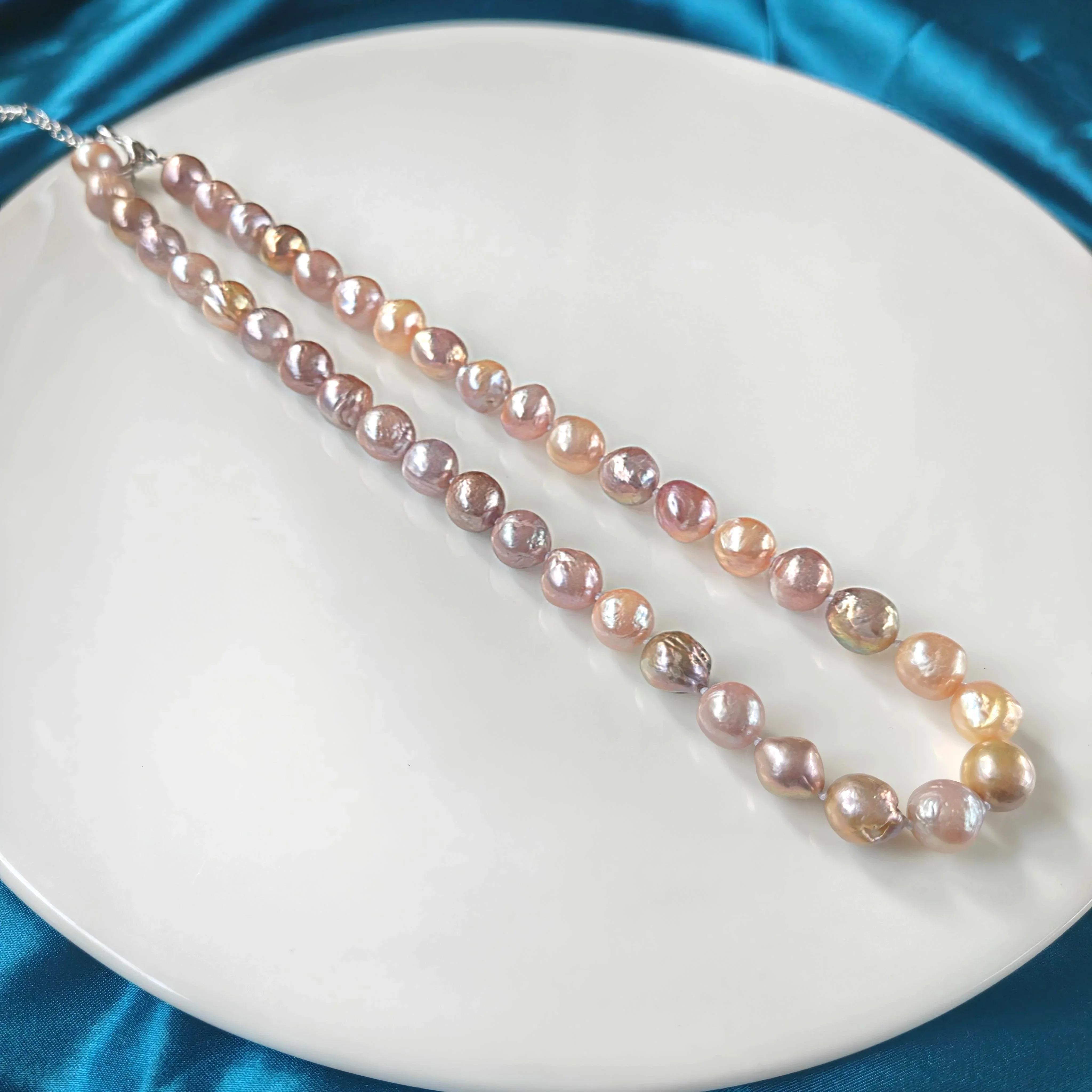 Irregular pearl AAA10-11mm natural Baroque colored pearl necklace 45cm+bracelet 17cm/extended 925s button
