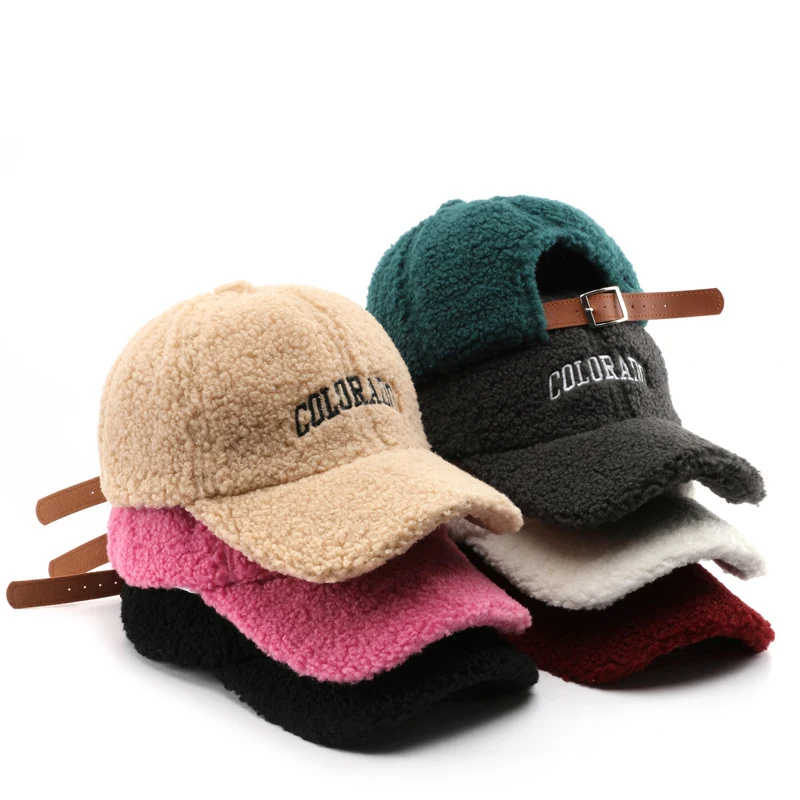 Novo cordeiro cashmere bordado quente boné de beisebol outono inverno chapéu de sol mulheres adolescentes teddy veludo snapback bonés hip hop chapéu de pesca