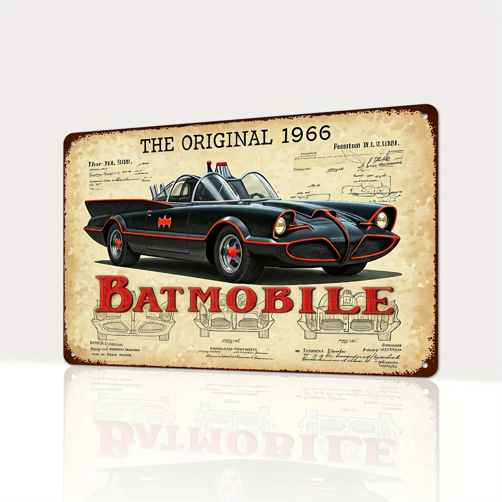 Vintage Batmobile Metal Wall Sign - 