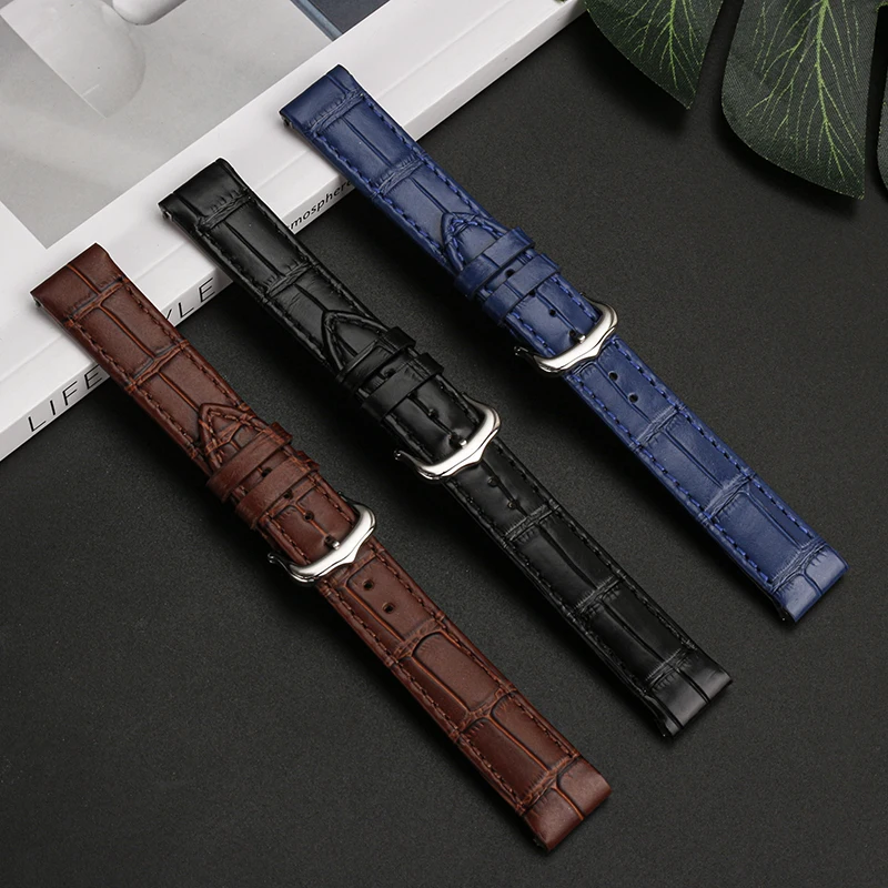 حزام جلدي سريع التحرير 15.5 ملم 17.5 ملم لكارتييه سانتوس دومونت - حزام ساعة من جلد البقر الأصلي للنساء، (أسود/أزرق/بني) #3