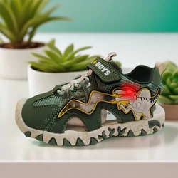 Dinosaur shoes boys summer new Flash Sandals Children Primary school children Baotou breathable beach shoes tide