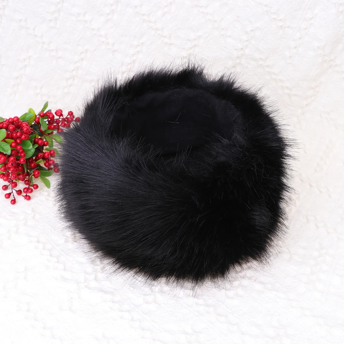 Winter Faux Fur Hat Warm Fashion Fluffy Ski Earmuff Cold Weather Hat for Girls Women (Black) fur women hat